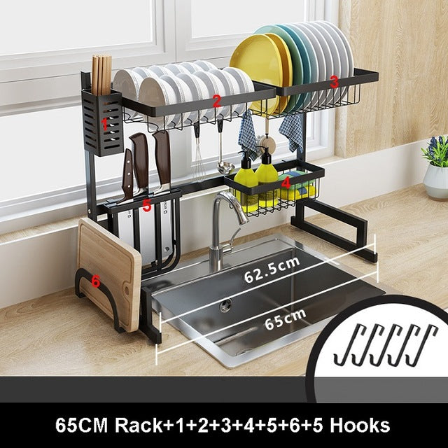 Black 65/85cm Stainless Steel Kitchen Dish Rack U Shape Sink Drain Rack Two layers Kitchen Storage Holder - TRIPLE AAA Fashion Collection
