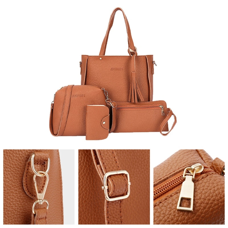PU Leather Women's Shoulderbag +Casual Tote + Lady Handbag +Card Coin Bags Purse Messenger Satchel 4pcs/set - TRIPLE AAA Fashion Collection