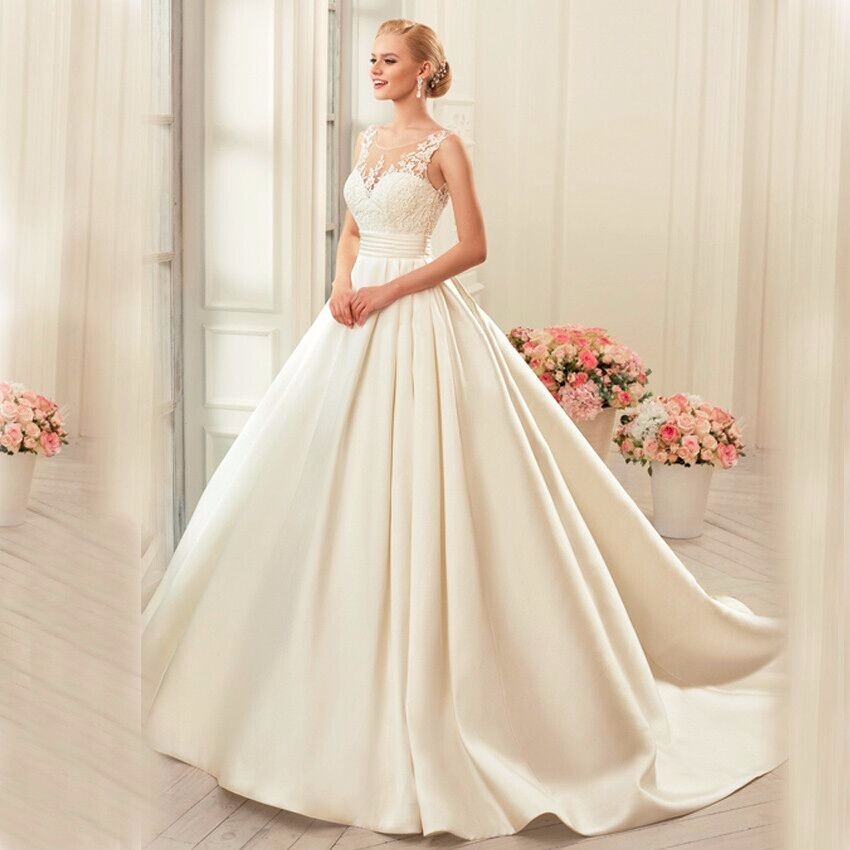 Satin Wedding Dresses Ball Gown real photo white & Ivory elegant Bridal Dress Open Back Wedding Dresses - TRIPLE AAA Fashion Collection