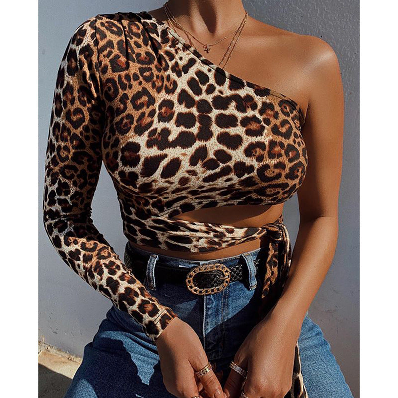 Summer New Cross Border Hot Sale Leopard Print Cropped Navel Sexy Slim Women's Top T-Shirt