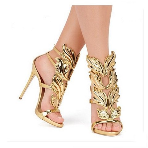 Leather Sandals Women Gold Leaf Flame Gladiator Sandal Shoes Party Dress Shoe Woman Patent High Heel Sandals - TRIPLE AAA Fashion Collection