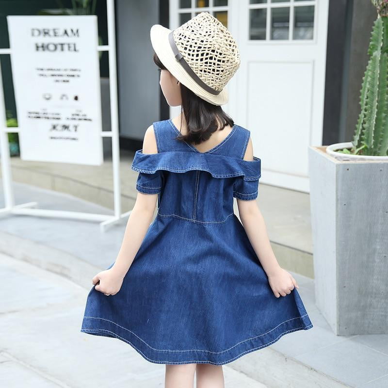 Girls Denim Dresses for Children Jean Clothes Casual Dress Blue Short Sleeve Jeans - TRIPLE AAA Fashion Collection