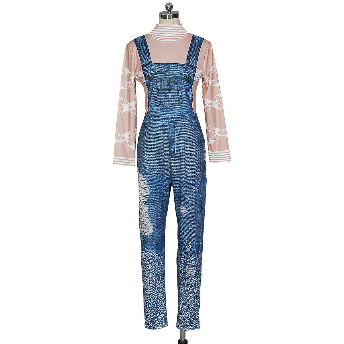 Women Fashion Sexy Plus Size Print Jeans Rompers Strap Pocket Denim Casual Loose Jumpsuit Long Pants - TRIPLE AAA Fashion Collection