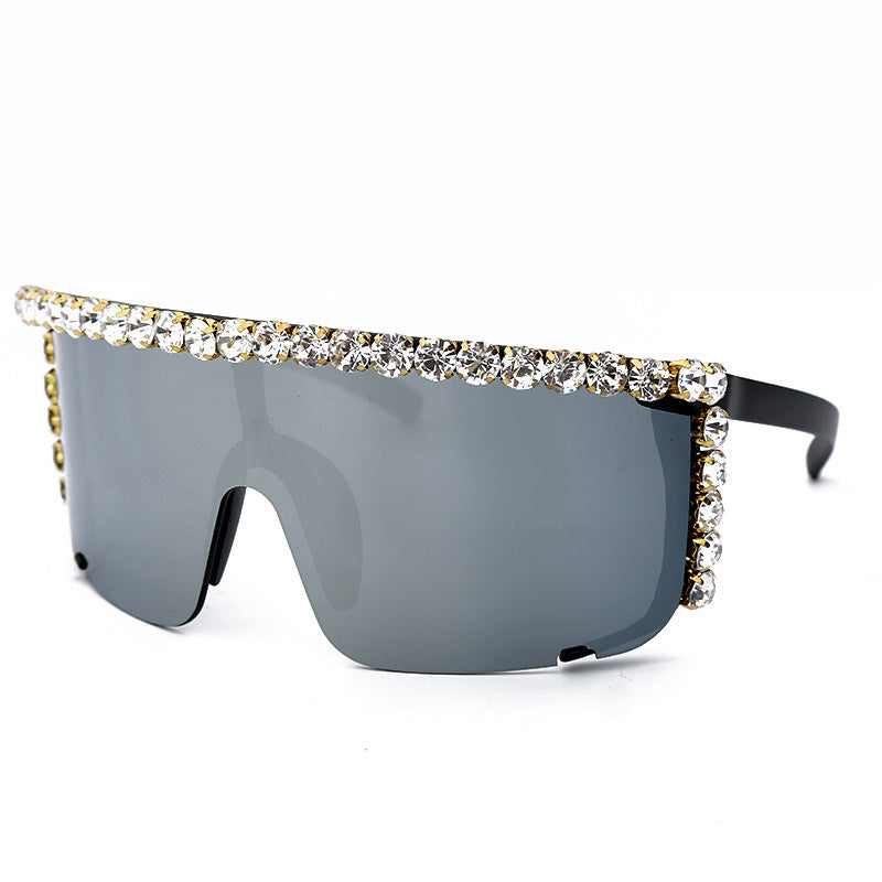 Large Frame Colorful Rhinestone Sunglasses European And American Popular Personality Trend Goggles