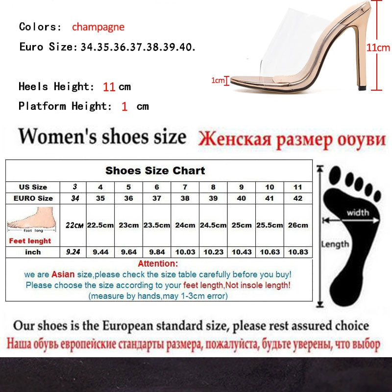 PVC Champagne Slippers Open Toed Sexy Thin Heels Women Transparent Heel Sandals Slides Pumps - TRIPLE AAA Fashion Collection