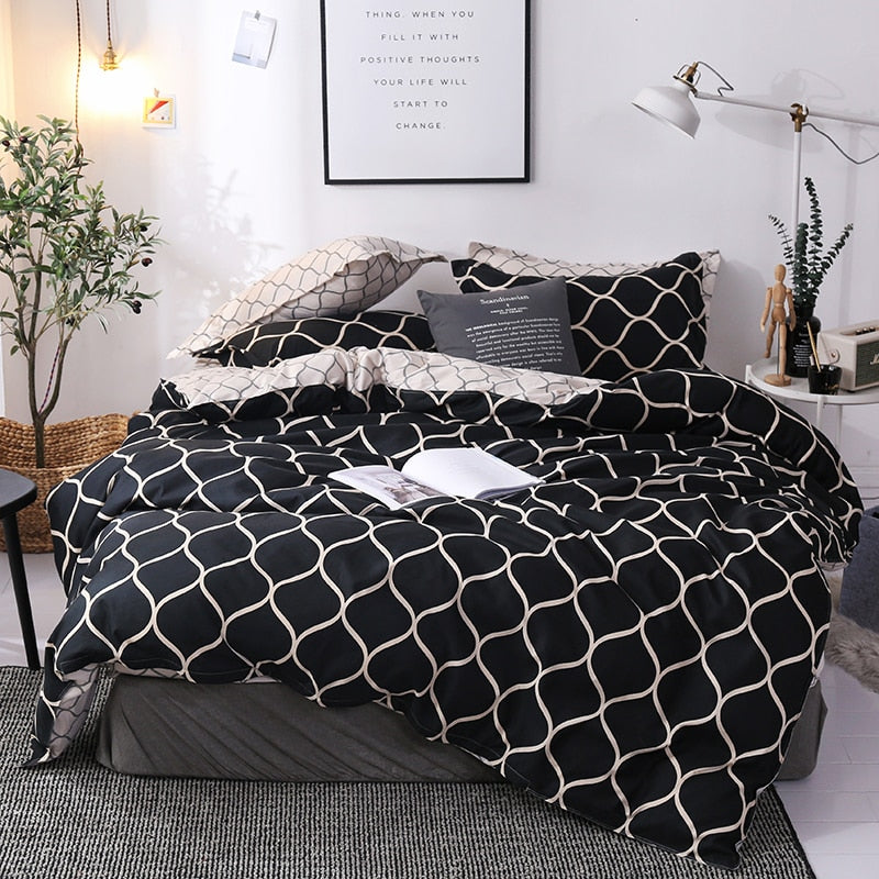 Bedding Set Super King Duvet Cover Sets Marble Single Queen Size Black Comforter Bed Linens - TRIPLE AAA Fashion Collection