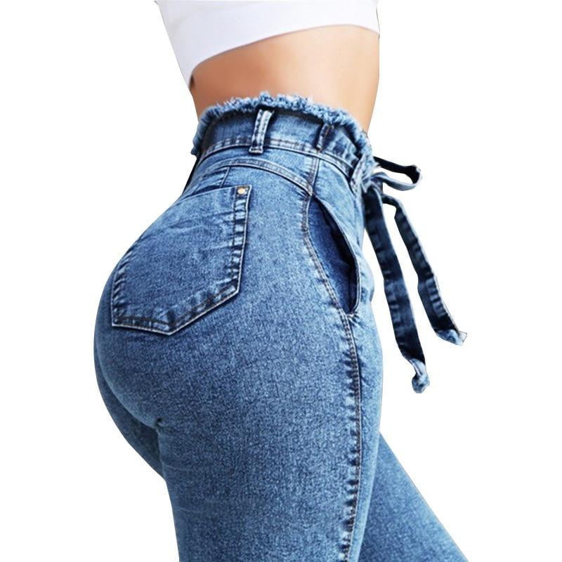 High Waist Jeans Women Streetwear Bandage Denim Plus Size Jeans Femme Pencil Pants Skinny Jeans Woman - TRIPLE AAA Fashion Collection