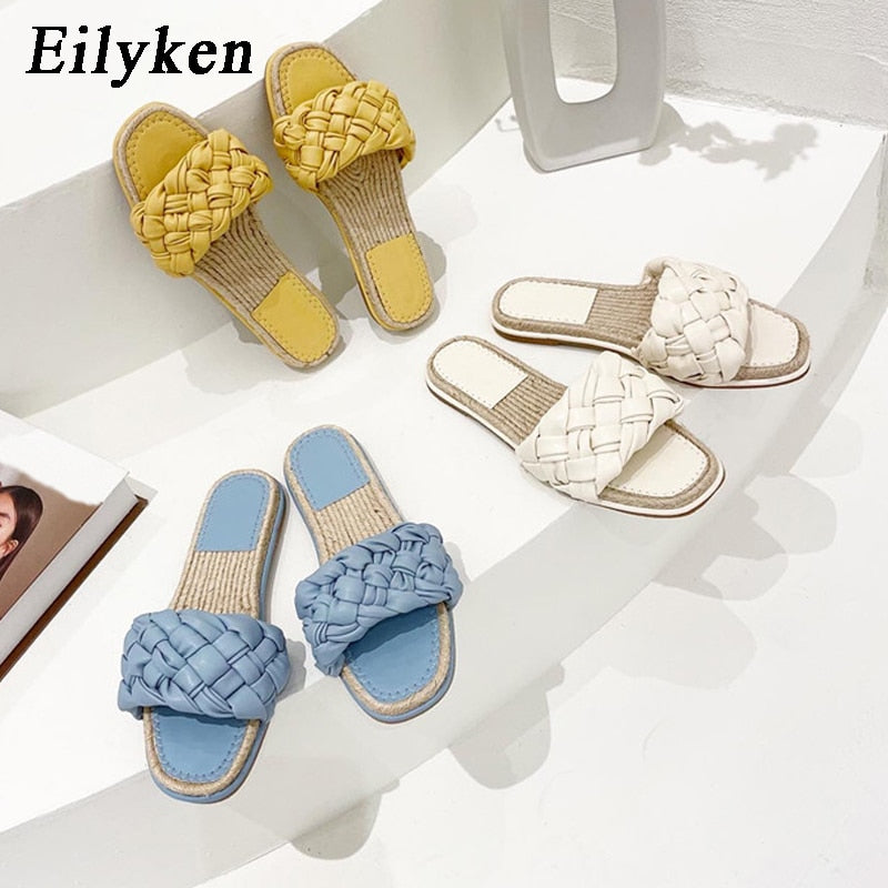 Summer New Women's Slippers 2021 Fashion Weave Flat Heel Casual Ladies Shoes Outdoor Beach Peep Toe Female Slides Shoes - TRIPLE AAA Fashion Collection