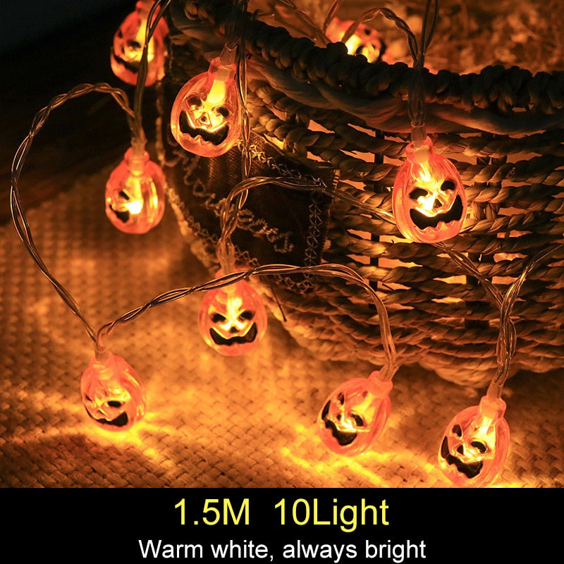 1.5m 10Led Halloween Pumpkin Ghost Skeletons Bat Spider Led Light String Festival Home Bar Party Decor Halloween Ornament