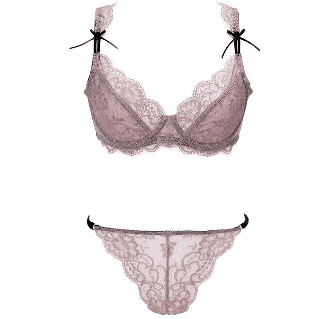 Ultra-thin bra set Transparent New style Lace Bra and Briefs Set brassiere panties women underwear set lingerie