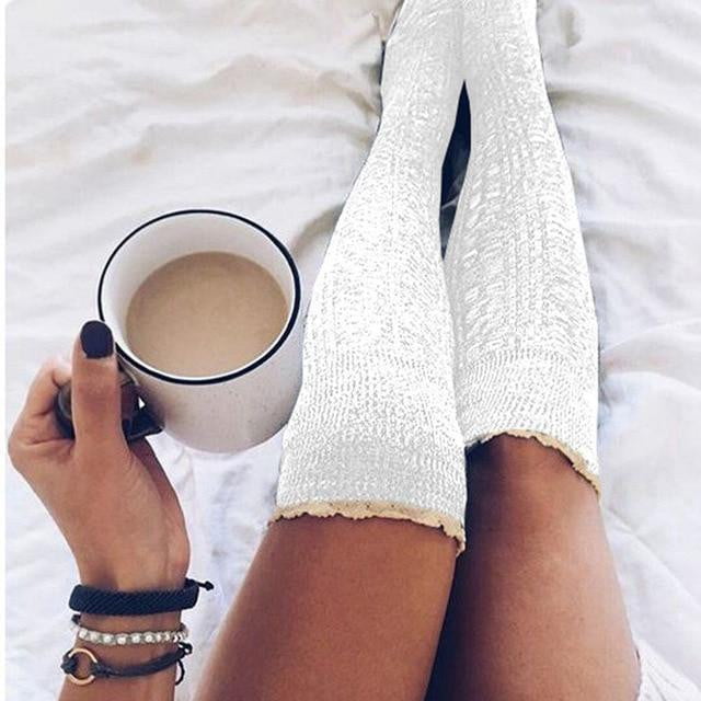 Fashion Ladies Knee High Lace Socks Women Over Knee Socks Thigh High Thick Lovely Girl Knitting Long Stockings - TRIPLE AAA Fashion Collection