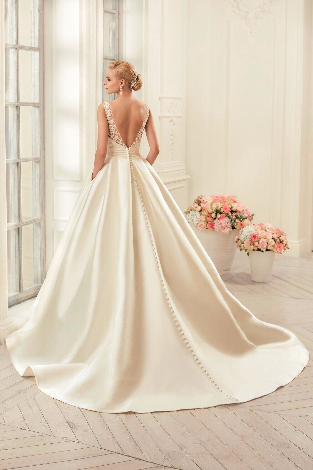 Satin Wedding Dresses Ball Gown real photo white & Ivory elegant Bridal Dress Open Back Wedding Dresses - TRIPLE AAA Fashion Collection