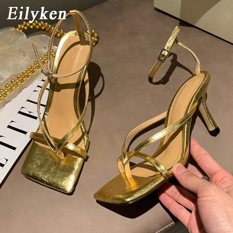 Fashion Ankle Buckle Strap Women Sandals Sexy Summer Square Head Clip Toes Flip Flops Thin High Heels Ladies Party shoes - TRIPLE AAA Fashion Collection