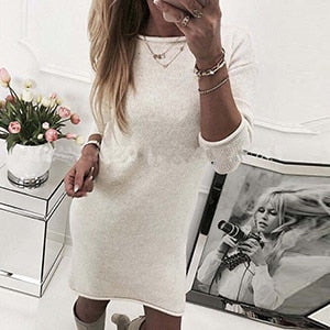 Women Autumn Winter Women Dress Long Sleeve Solid Color Ladies Loose Casual Dresses Lady Bodycon Robe Dresses - TRIPLE AAA Fashion Collection