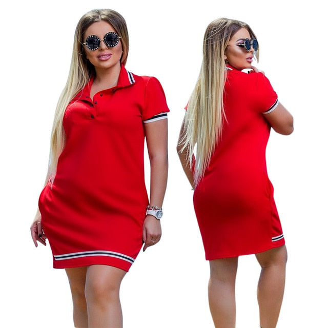 Women Polo Dress Big Size 6XL Oversized Above Knee Mini Dresses - TRIPLE AAA Fashion Collection