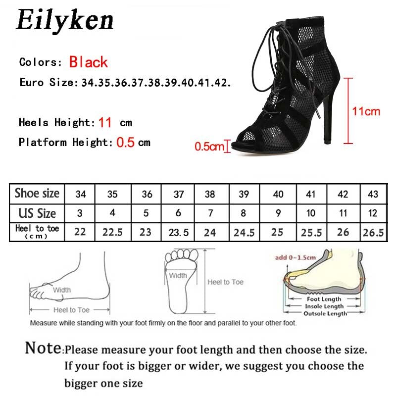 Fashion Black Net Fabric Cross-tied Sandals 2021 Summer Lace Up Peep Toe High Heels Ankle Strap Hollow Out Woman Shoes - TRIPLE AAA Fashion Collection