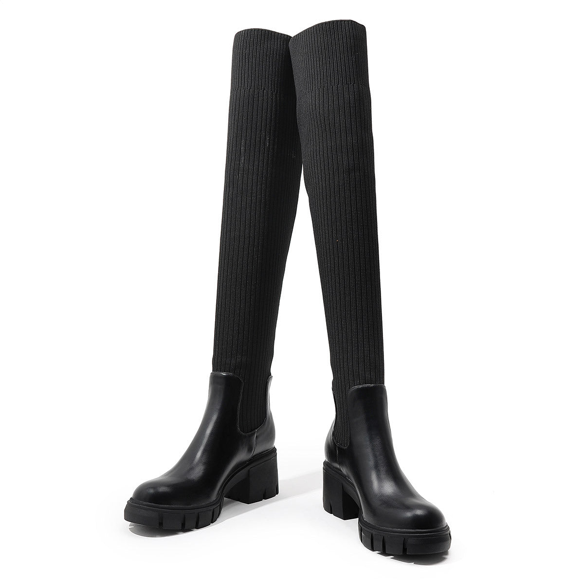Martin Boots British Style Thick-Heeled Thick-Soled Boots Wool Elastic Over-The-Knee Women's Boots
