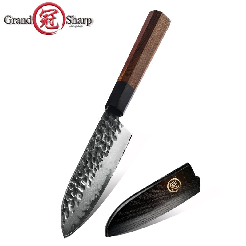 Professional Japanese Chef Knives Set 3 Layers AUS-10 Steel Meat Cleaver Salmon Fish Filleting Santoku Knife Gift GRANDSHARP