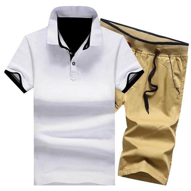 Cotton Mens Sets Summer Button Polo Shirts Sets Turn Down Mens Shorts 4XL Men Clothes 2 Piece Set Elastic Waist Shorts - TRIPLE AAA Fashion Collection