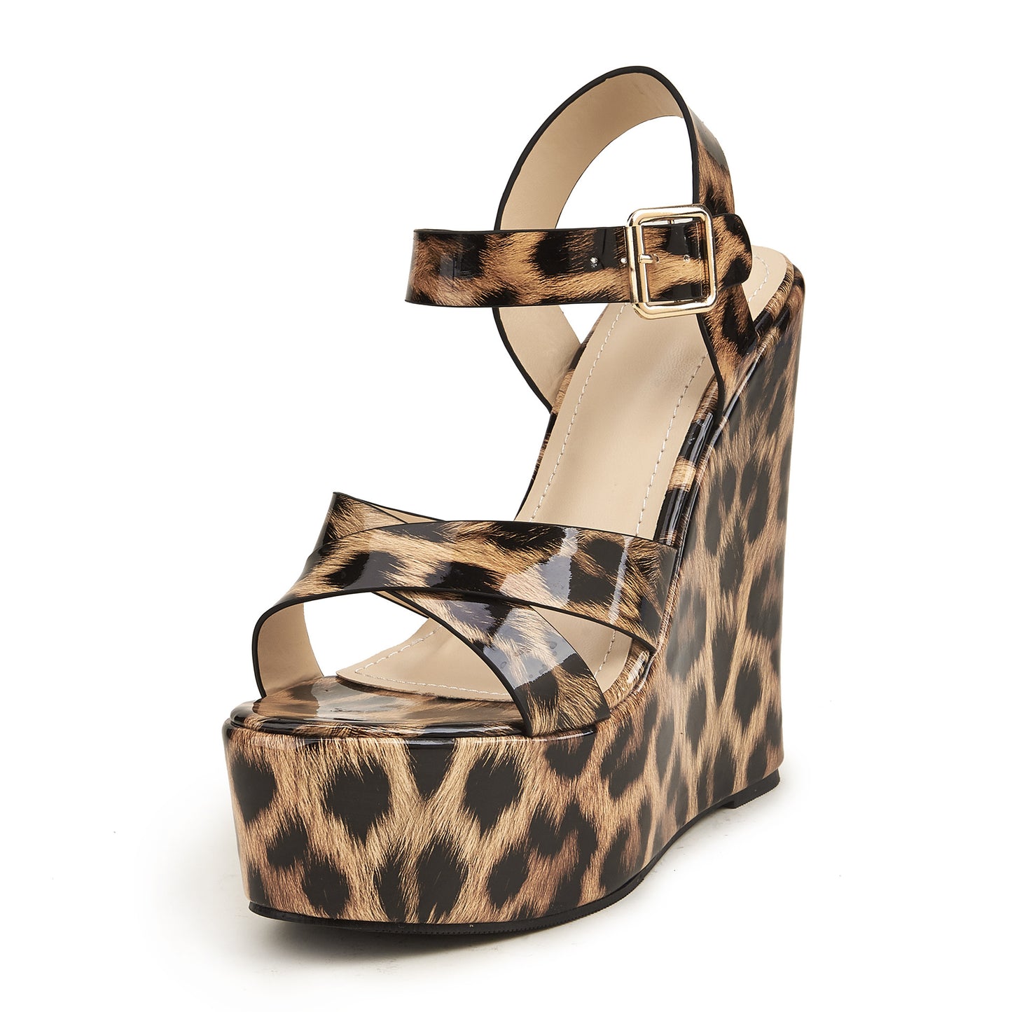 Spring And Autumn New Wedge Heel High-Heeled Sandals Women's Thick-Soled Leopard Print Vamp Waterproof Ladies Shoes