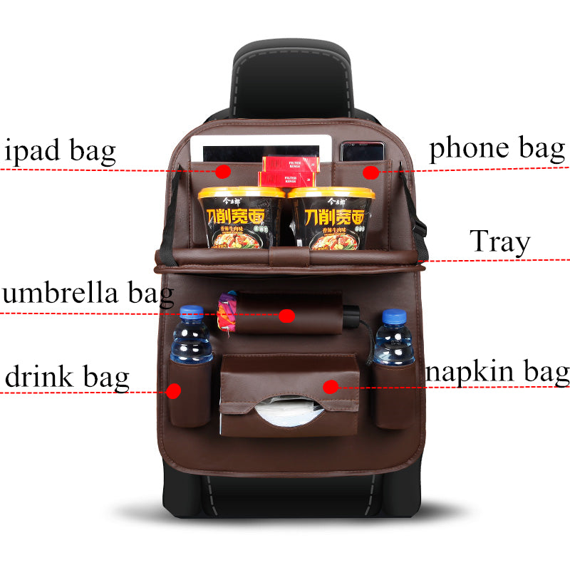 Car Seat Back Bag Folding Table Organizer Pad Drink Chair Storage Pocket Box Travel Stowing Tidying Automobile Accessories