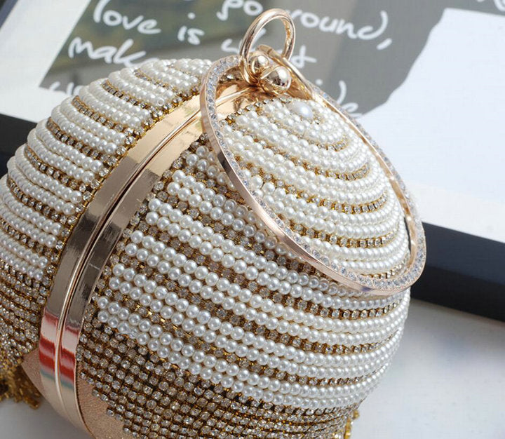 Diamond Tassel Pearl Beaded Clutch Bags Women Handbag Luxury Full Pearl Wedding Party Bags - TRIPLE AAA Fashion Collection
