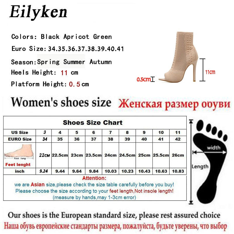 Womens Boots Green Elastic Knit Sock Boots Ladies Open Toe High Heels Fashion Kardashian Ankle Boots Women Pumps - TRIPLE AAA Fashion Collection