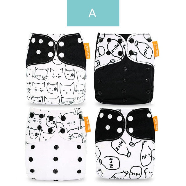 Happy Flute Cloth Diapers for Children Adjustable Wet/Dry Bag Waterproof Babies Diapers Ecological Backpack Reusable 4 pcs/set
