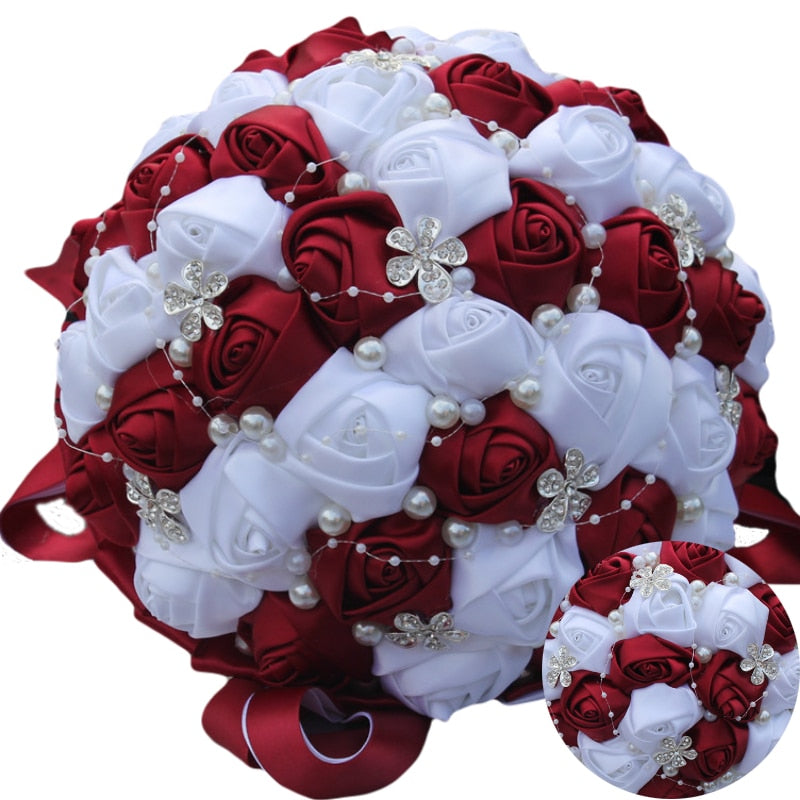 WifeLai-A Ramos De Novia Burgundy Artificial Flower Bridesmaid Wedding Bouquet