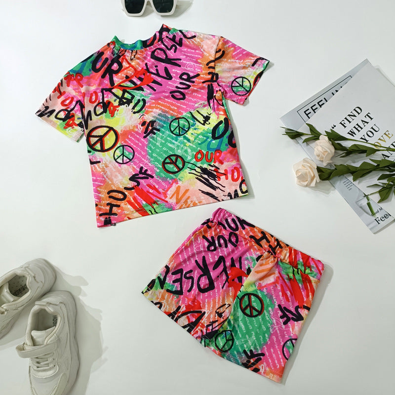 Children's Clothing Popular Girls Fashion Print Casual Loose Suits
