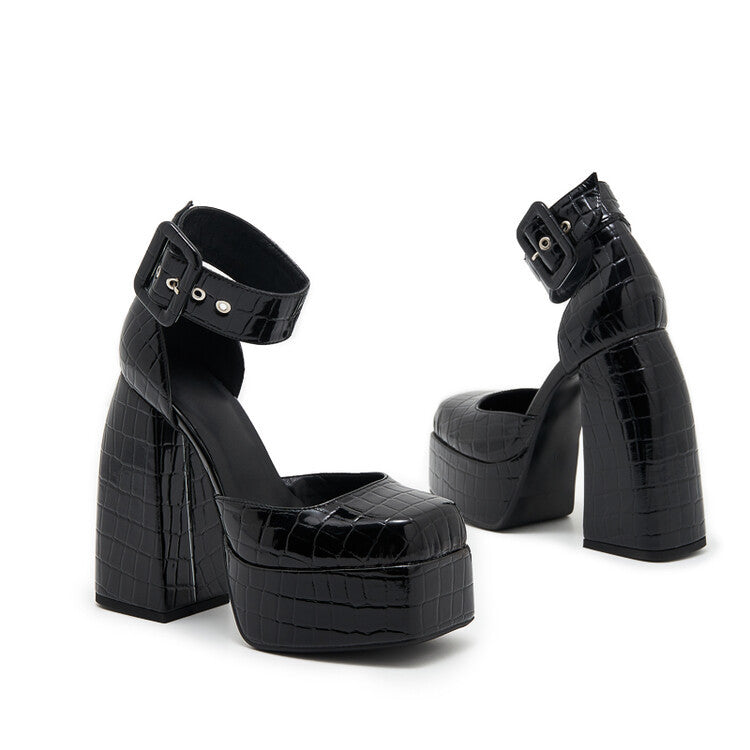 Fashion High Heel Hollow Sandals Platform Baotou Chunky Heel Large Size Single Shoes