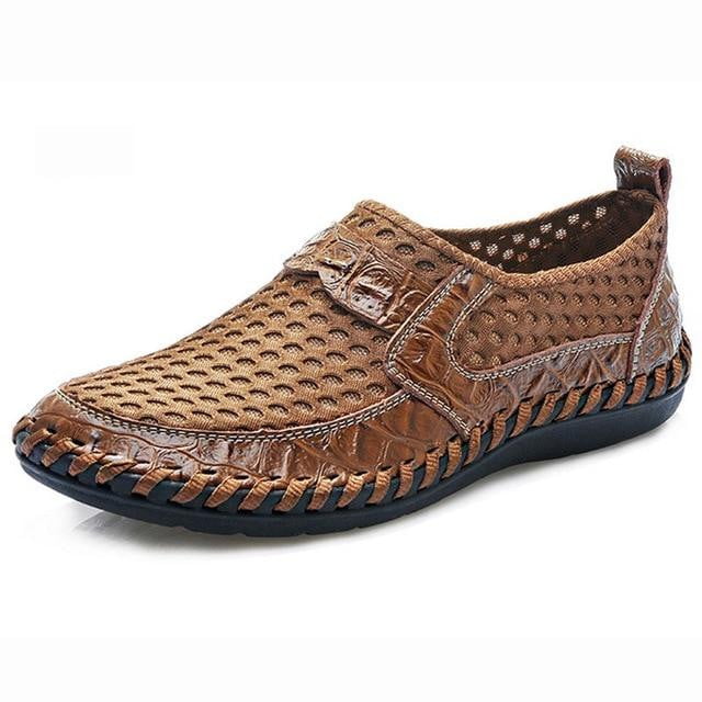 Breathable Mesh Shoes Italy Loafers Mens Casual Shoes Genuine Leather Slip On Brand Shoes Man - TRIPLE AAA Fashion Collection