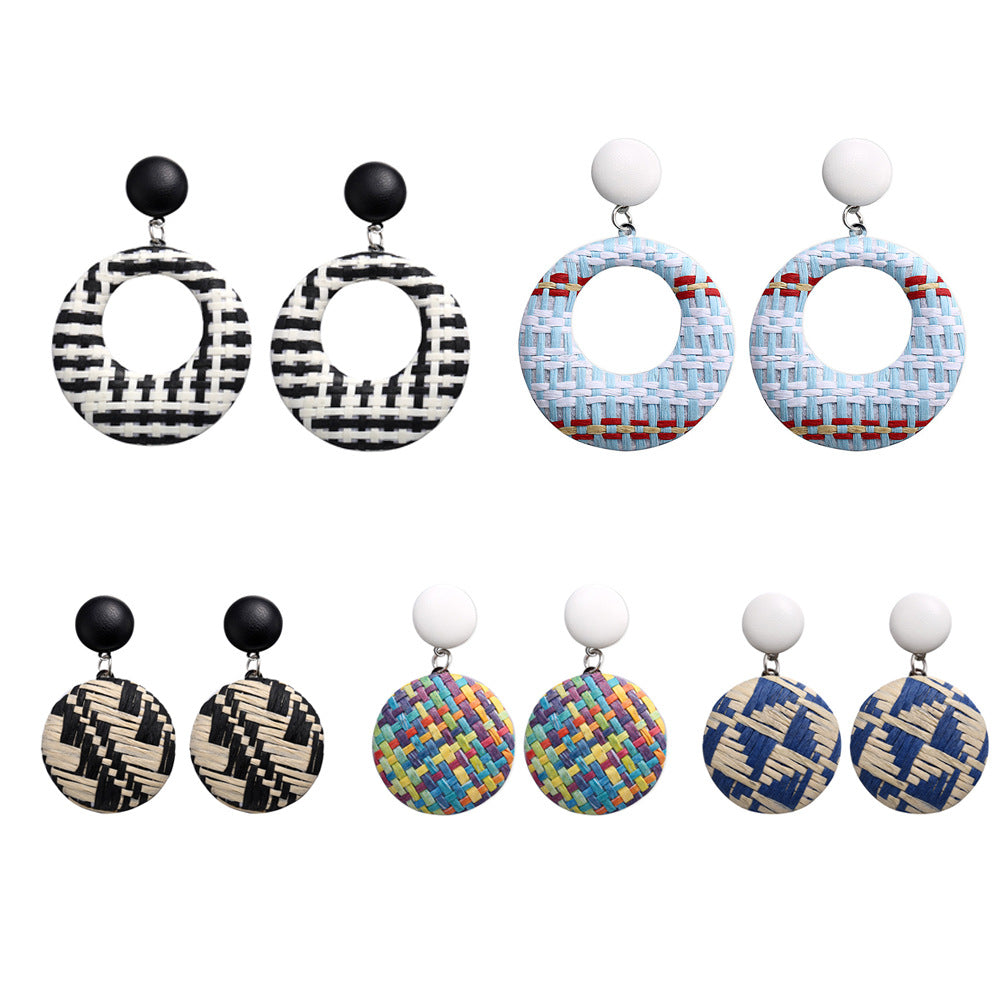 New Earrings Creative Retro Simple Color Woven Round Earrings For Women