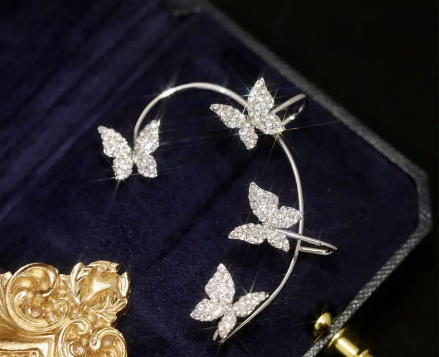 Flashing Diamond Butterfly Ear Clip Ear Hanging One Earrings Fairy High Sense Of Personality Earrings