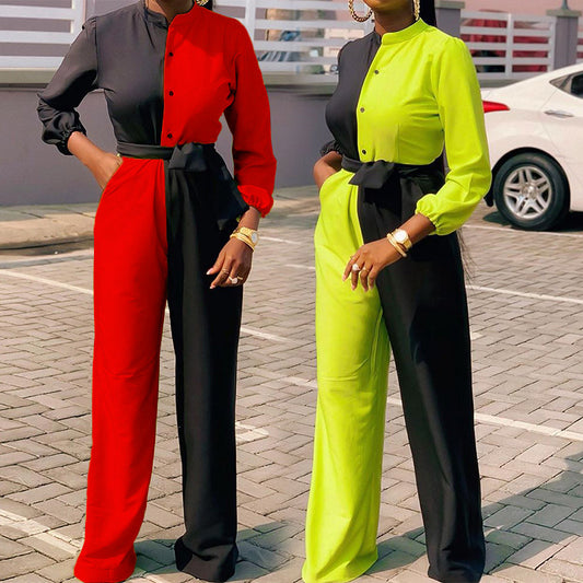 Early Autumn New Color Contrast Stitching Casual Jumpsuit Trousers Women's Business Wear