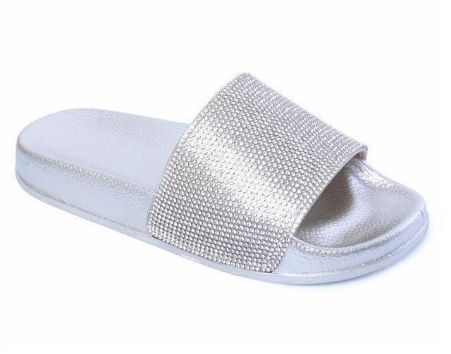 Slippers Flip Flops Summer Slides Women Shoes Crystal Diamond Bling Beach Slides Sandals Casual Shoes Slip On - TRIPLE AAA Fashion Collection