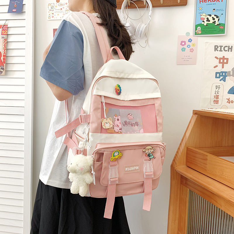 Fashion Color Matching Student Schoolbag Girl Student Shoulder Messenger Bag Men And Women Study Bag Shoulder