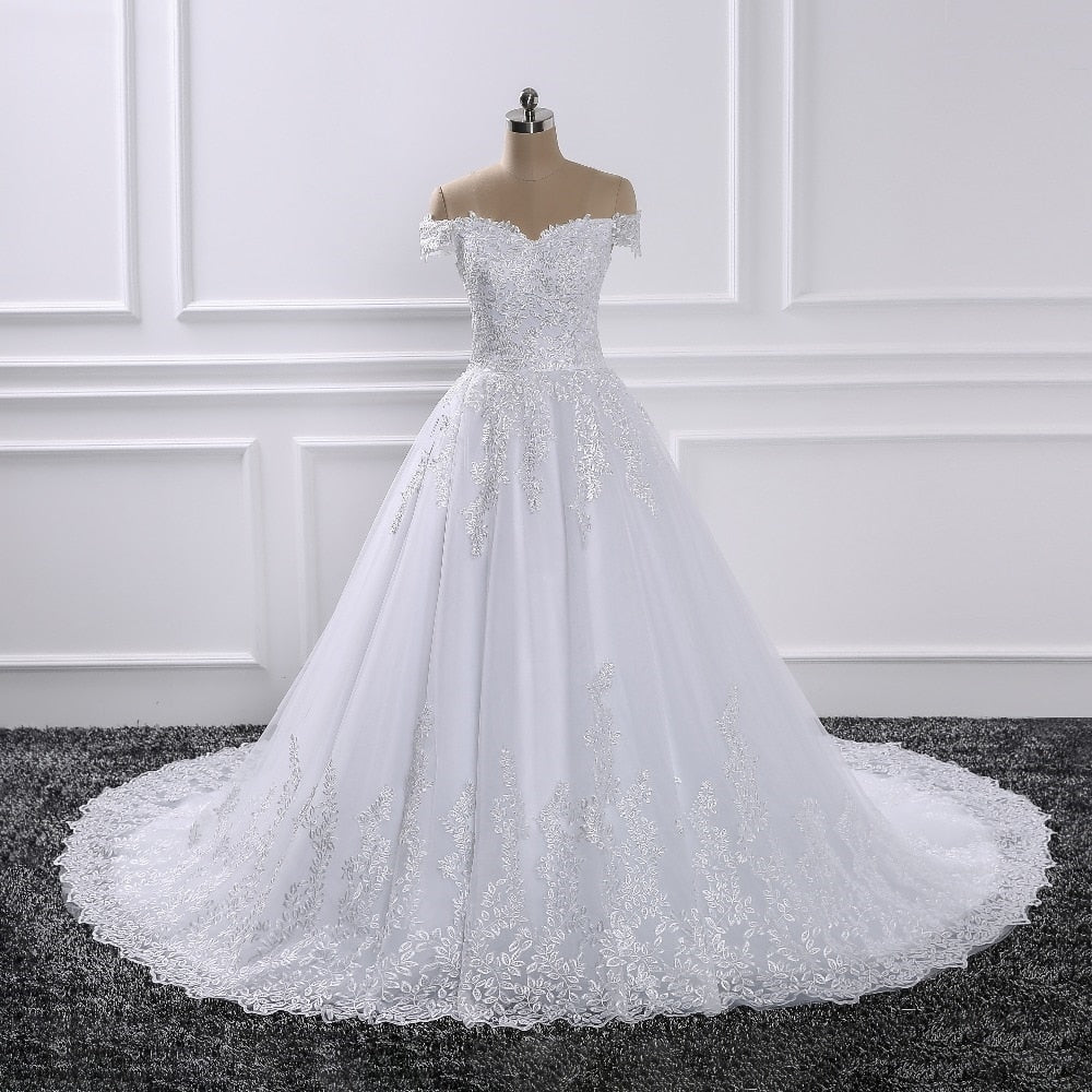 Princess Wedding Dresses Off Shoulder Applique Lace Sweetheart Ball Gown Bridal Robe - TRIPLE AAA Fashion Collection
