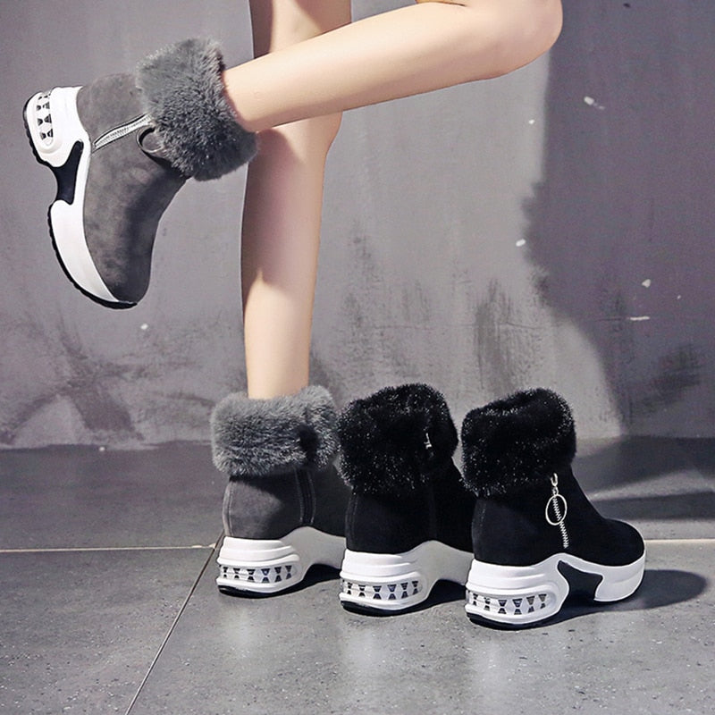 Women Ankle Boot Warm Plush Winter Shoes For Woman Wedges Boots High Heels Ladies Boot Women Leather Snow Boots Winter Shoes