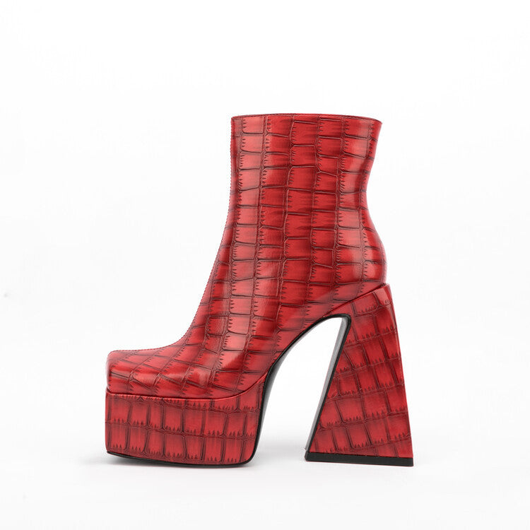 Spring and Autumn Chunky Heel Plaid Shaped Heel Nude Boots Fashion Martin Women's Boots