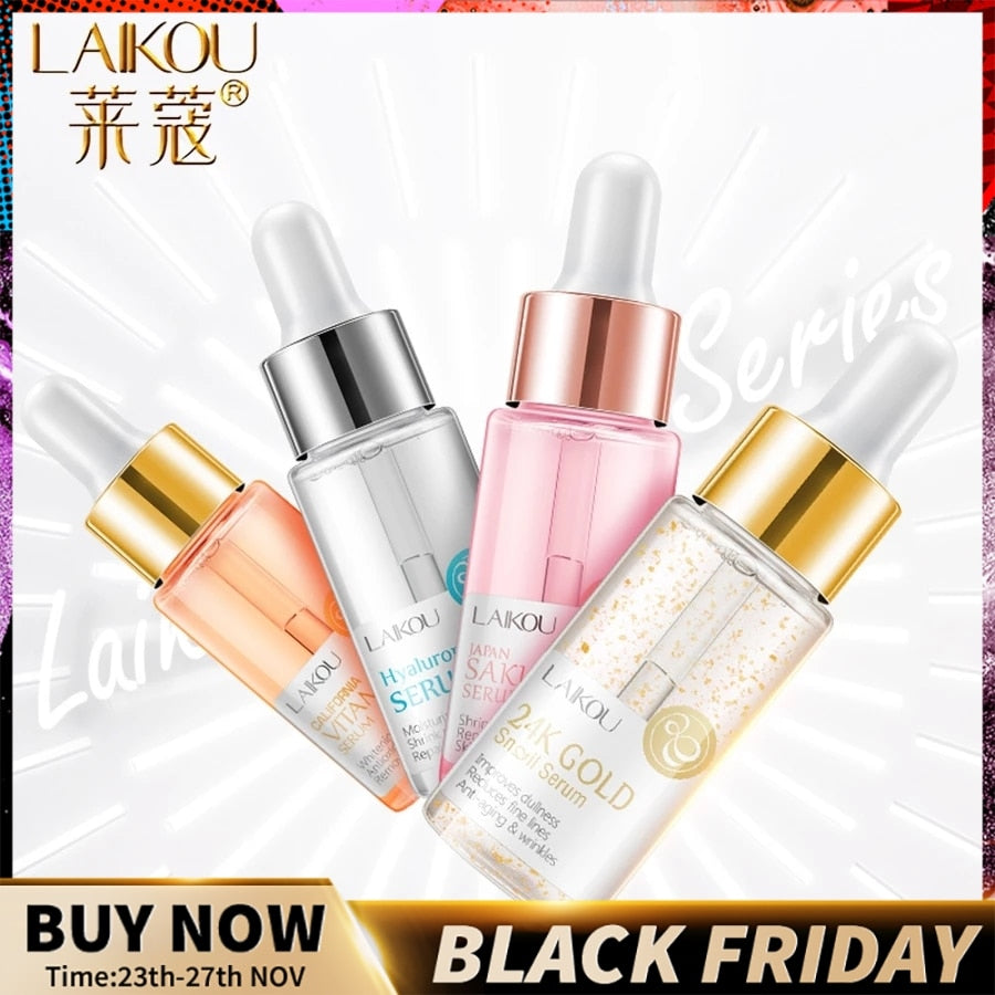 LAIKOU Serum Japan Sakura Essence Anti-Aging Hyaluronic Acid Pure 24K Gold Whitening Vitamin C The Ordinary Skin Care Face Serum - TRIPLE AAA Fashion Collection