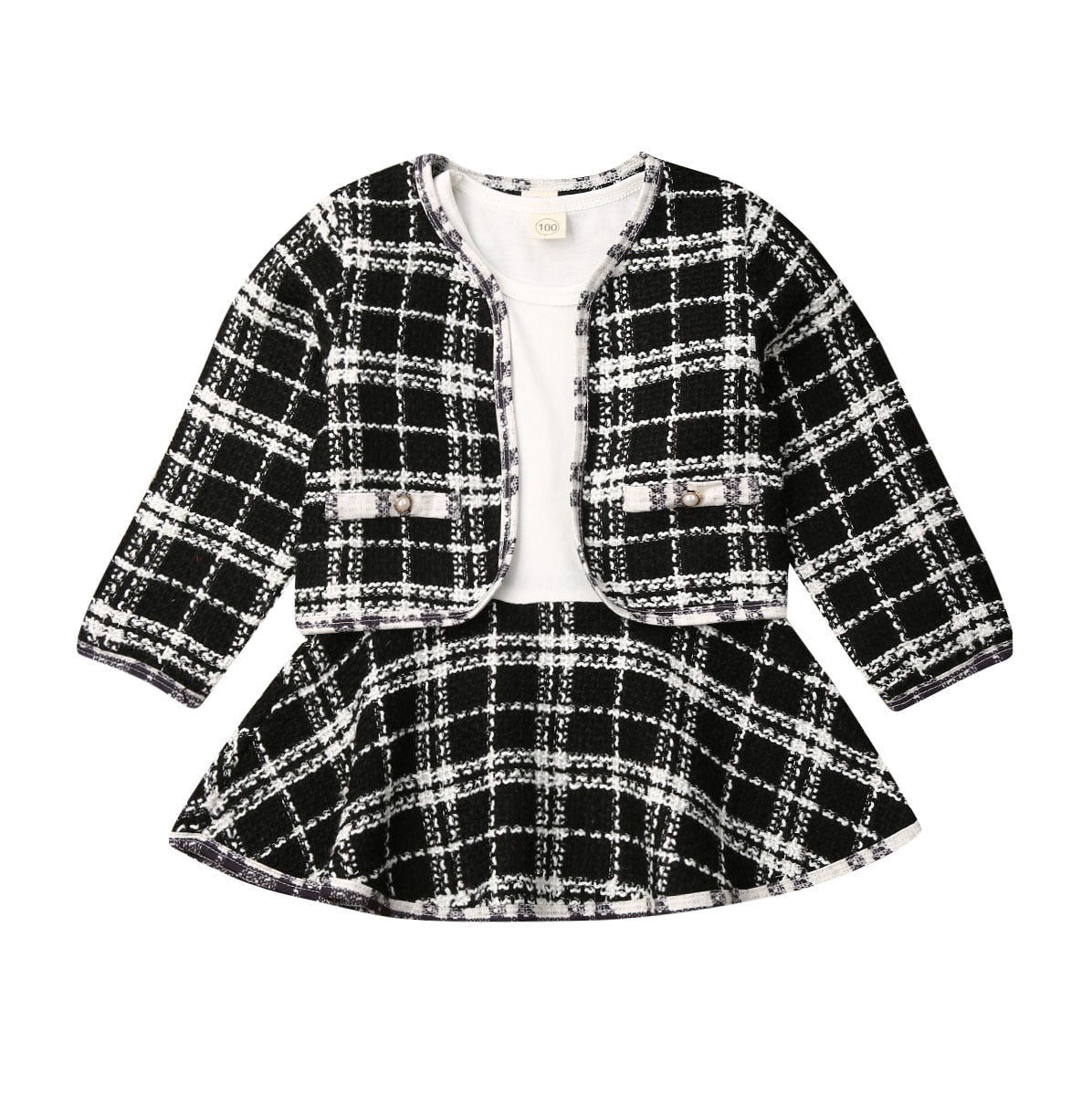 2Pcs Autumn Winter Party Kids Clothes For Baby Girl Fashion Pageant Plaid Coat Tutu Dress Outfits Suit Toddler Girl Clothing Set - TRIPLE AAA Fashion Collection