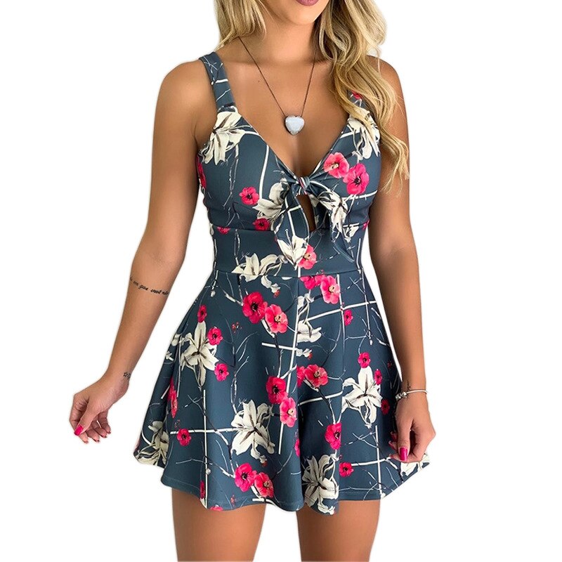 jumpsuit summer print sexy women clothing V-neck Shorts Short Sleeve combinaison femme fashion beach romper Party bodysuit - TRIPLE AAA Fashion Collection