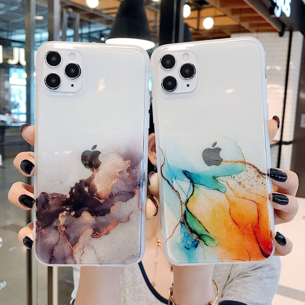 Vintage Colorful Marble Phone Case For iPhone 12 11 Pro Max