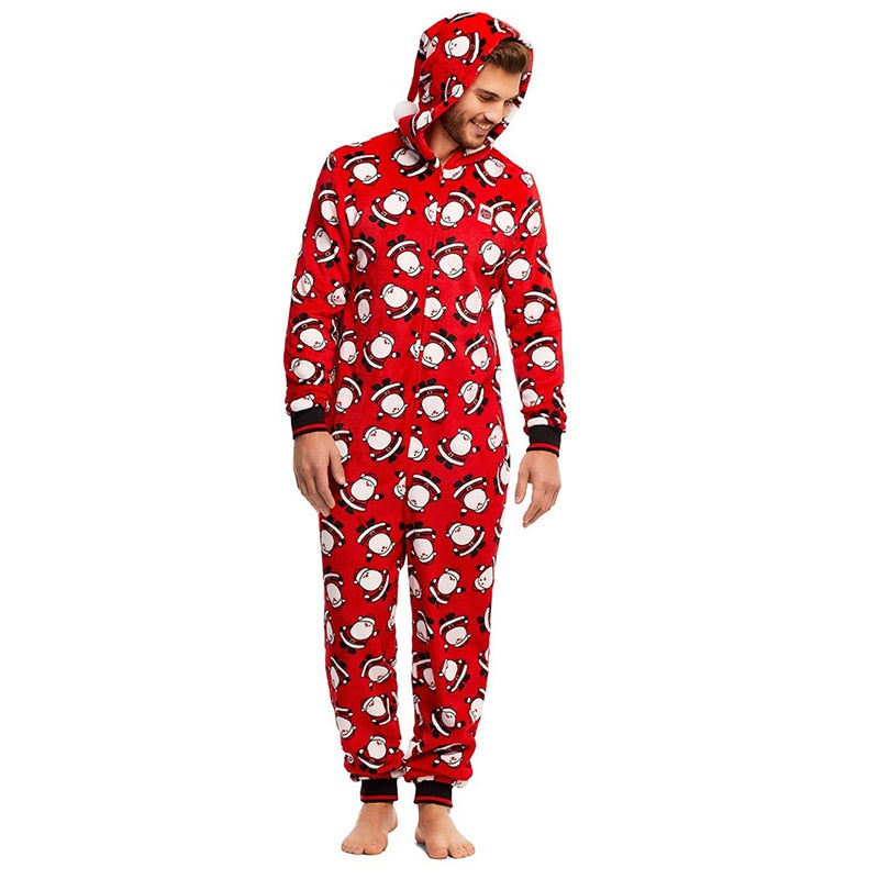 Christmas Onesis Parent-Child Nightclothes Hooded Romper Family Matching Xmas Santa Printed Zipper Sleepwear Nightwear Autumn