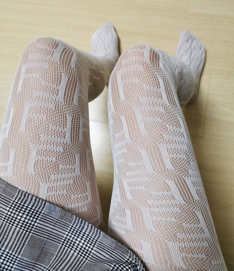Fashion Flocking Tights High Quality Sexy France Fashion Gauze Letters Transparent Fish Net Pantyhose Womens Stockings