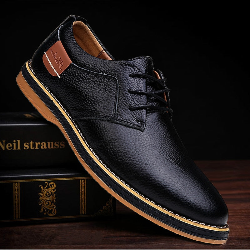New Men Oxford Genuine PU Leather Dress Shoes Brogue Lace Up Flats Male Casual Shoes - TRIPLE AAA Fashion Collection