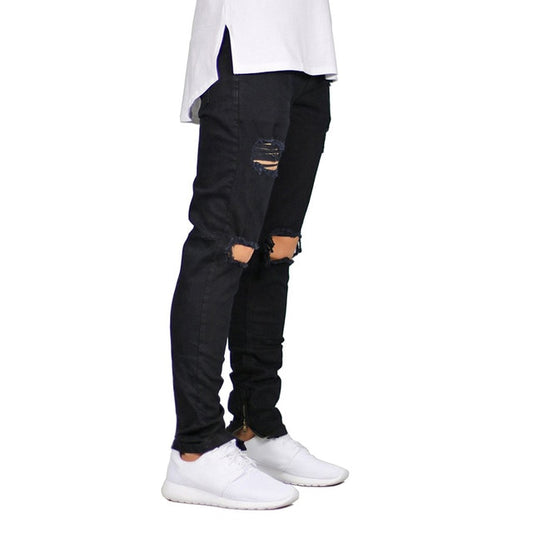 Men Destroyed Ripped Design Ankle Zipper Skinny Jeans - TRIPLE AAA Fashion Collection