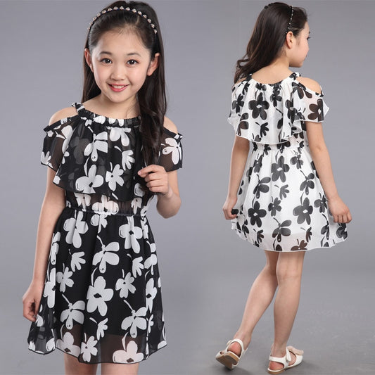 Teenage Girl Dresses Summer Children's Clothing Kids Flower Dress Chiffon Princess Dresses For Age 7 8 9 10 11 12 Years - TRIPLE AAA Fashion Collection