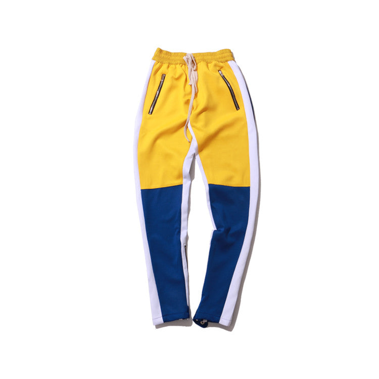 Vintage Color Block Patchwork Sweatpants Men's Hip Hop Side Zipper Casual Elastic Waist Joggers Pants Streetwear - TRIPLE AAA Fashion Collection